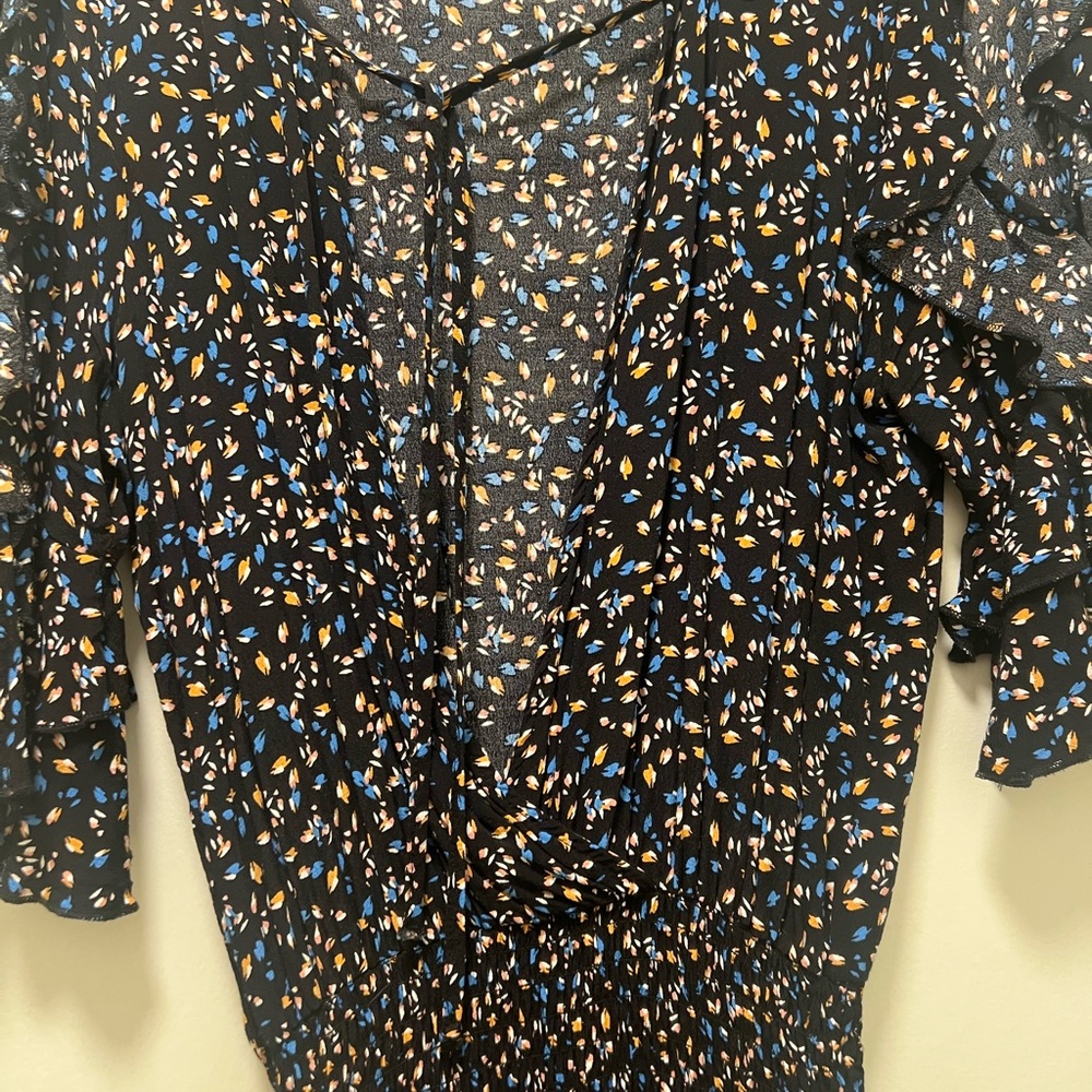 Olivaceous Black Patterned Ruffled Mini Dress - image 8